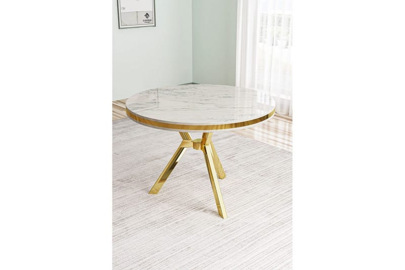 Rivor Spisebord 90 cm Rund - Hvit Marmor/Gull - Møbler - Bord - Spisebord & kjøkkenbord