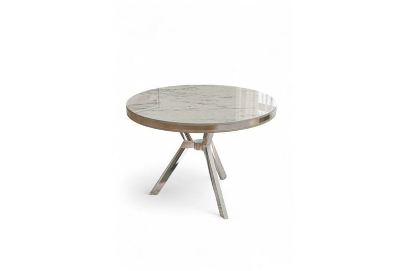 Rivor Spisebord 90 cm Rund, Hvit Marmor/Krom