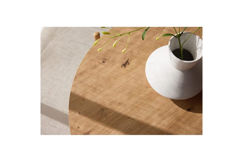 Rubbo Rundt Sofabord 80 cm med Hyller i Tre med Lyst Tre - Beige - Møbler - Bord - Sofabord & salongbord