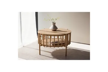 Rubbo Rundt Sofabord 80 cm med Hyller i Tre med Lyst Tre - Beige - Møbler - Bord - Sofabord & salongbord