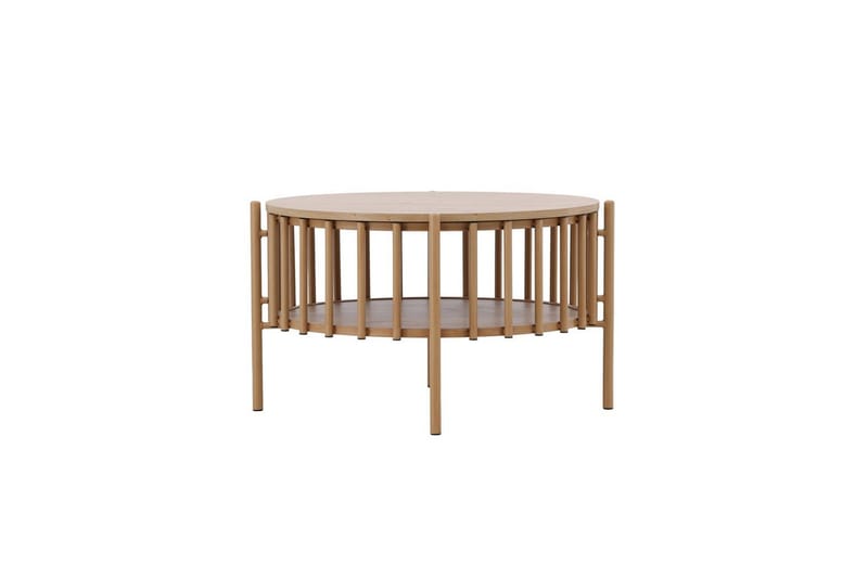 Rubbo Rundt Sofabord 80 cm med Hyller i Tre med Lyst Tre, Beige