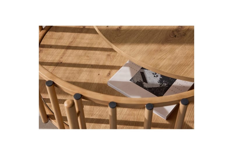 Rubbo Rundt Sofabord 80 cm med Hyller i Tre med Lyst Tre - Beige - Møbler - Bord - Sofabord & salongbord