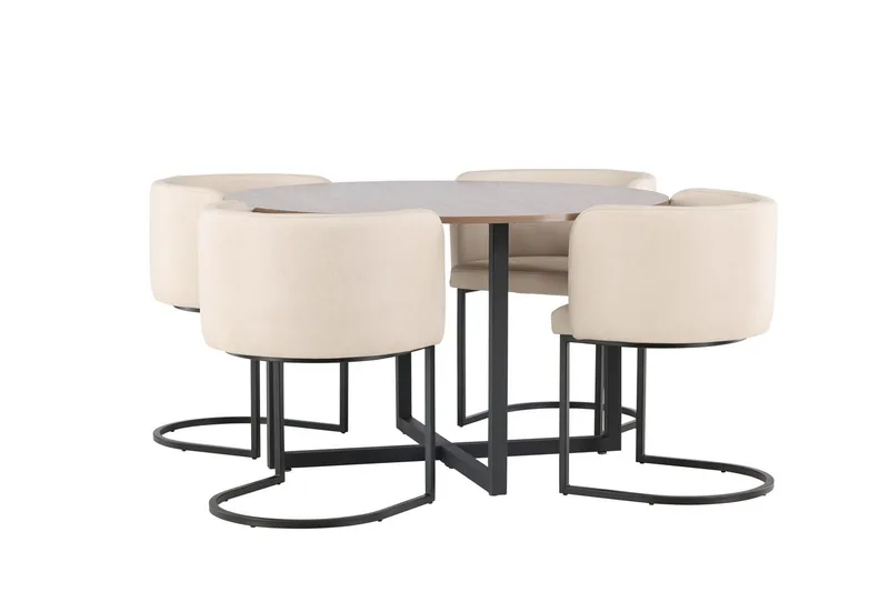 Rund matgrupp Venture Home Beige Valnöt 4st - Møbler - Bord - Spisegruppe