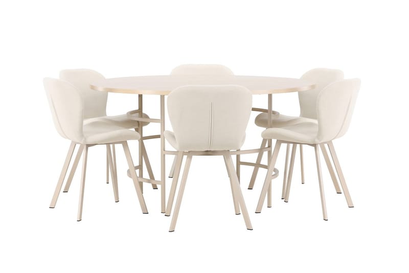 Rund matgrupp Venture Home Beige Vitputsad 6st - Møbler - Bord - Spisegruppe