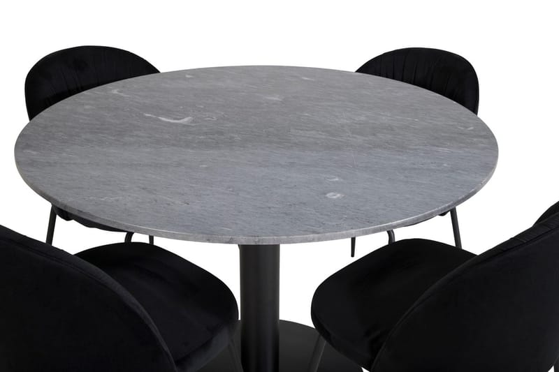 Rund matgrupp Venture Home Svart Grå marmor 4st - Møbler - Bord - Spisegruppe