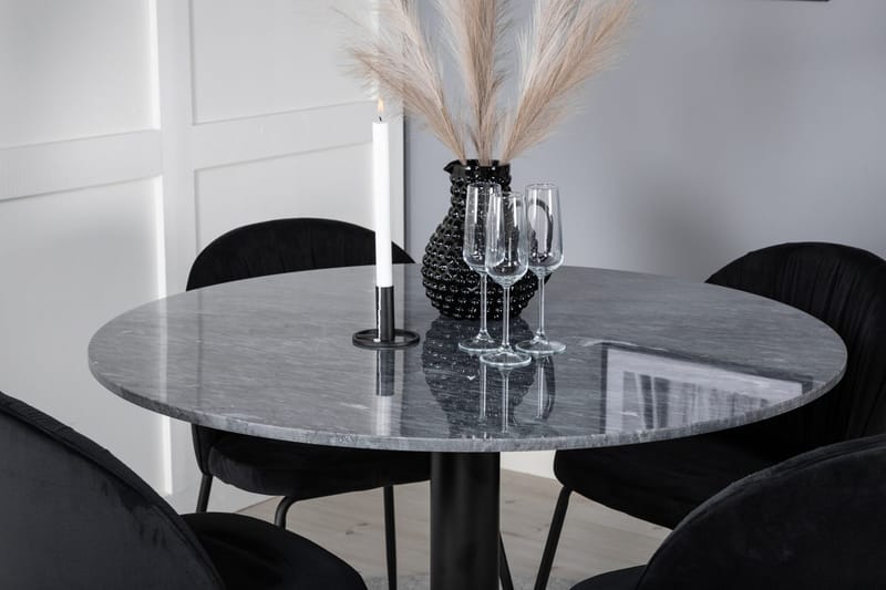 Rund matgrupp Venture Home Svart Grå marmor 4st - Møbler - Bord - Spisegruppe