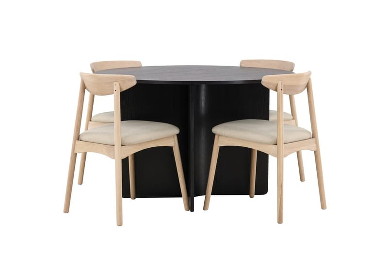 Rund spisegruppe Tyresö 120 cm rund med 4 Ven stoler - Svart/Whitewash - Møbler - Bord - Spisegruppe
