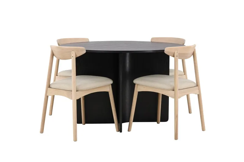 Rund spisegruppe Tyresö 120 cm rund med 4 Ven stoler - Svart/Whitewash - Møbler - Bord - Spisegruppe