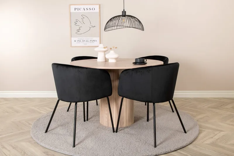Rund spisegruppe Venture Home Bianca, Berit Svart Lyst tre 4 stk.