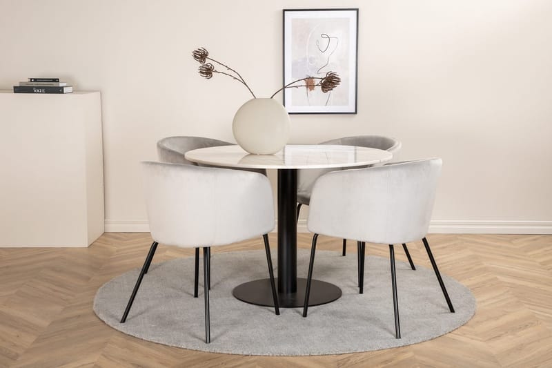 Rund spisegruppe Venture Home Estelle, Berit, lysgrått fløyelsstoff