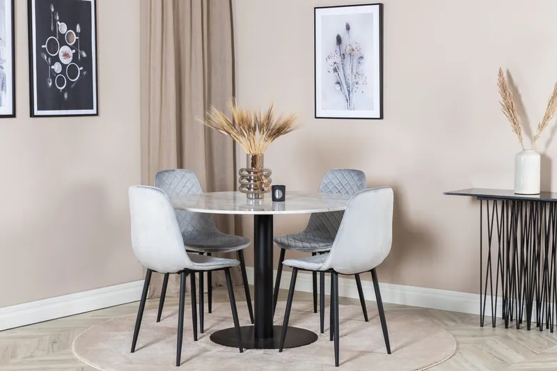 Rund spisegruppe Venture Home Estelle, Polar Hvit marmor
