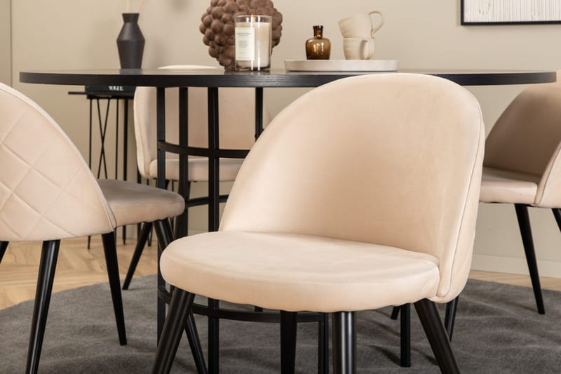 Rund spisegruppe Venture Home København, Velvet - svart og beige - Møbler - Bord - Spisegruppe