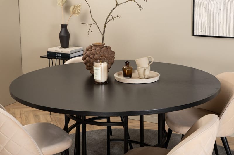 Rund spisegruppe Venture Home København, Velvet - svart og beige - Møbler - Bord - Spisegruppe