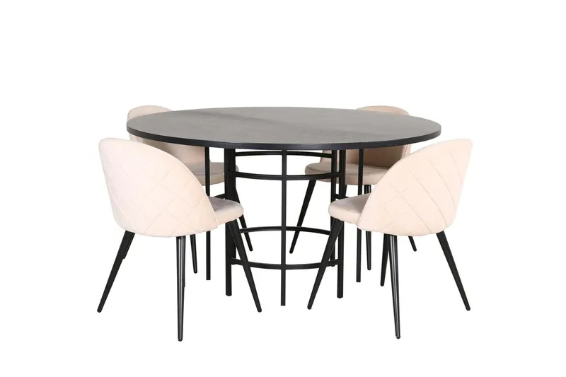 Rund spisegruppe Venture Home København, Velvet - svart og beige - Møbler - Bord - Spisegruppe