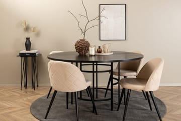 Rund spisegruppe Venture Home København, Velvet - svart og beige - Møbler - Bord - Spisegruppe