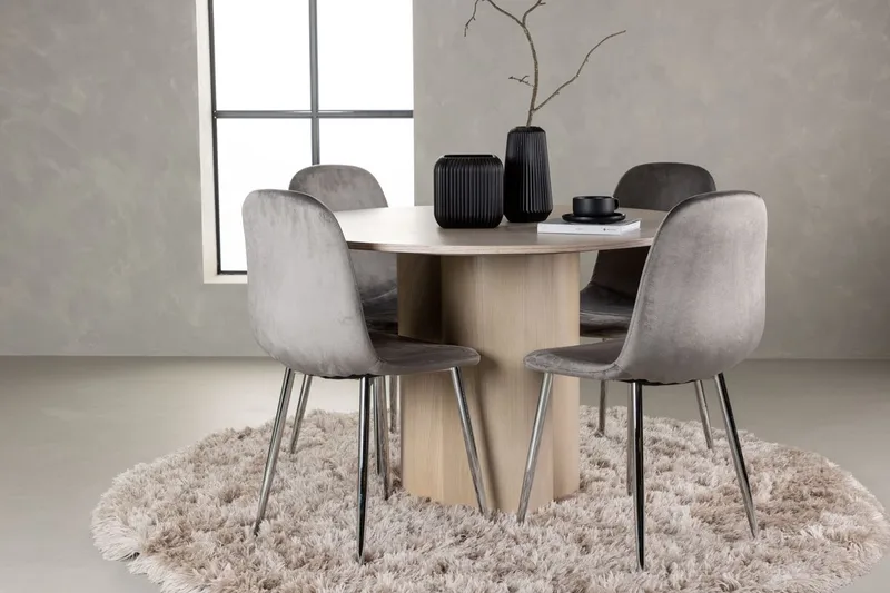 Rund spisegruppe Venture Home Olivia, Eva Lys grå Lyst tre 4 stk.
