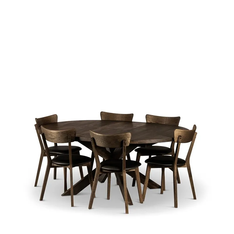 Rundt spisebord Hemse 140 cm med Stoler, Bord og 6 stk Ekeby-stoler