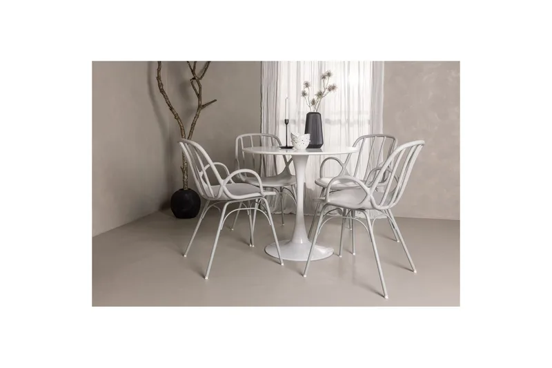 Rundt spisesett Hamden, Dyrön - Hvit - Møbler - Bord - Spisegruppe