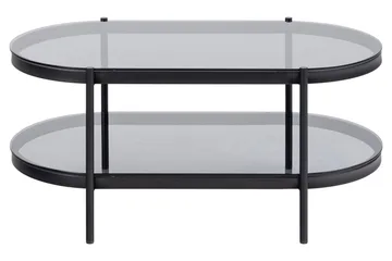 Rutkin 95 cm Ovalt Sofabord med Hylle i Glass - Grå - Møbler - Bord - Sofabord & salongbord
