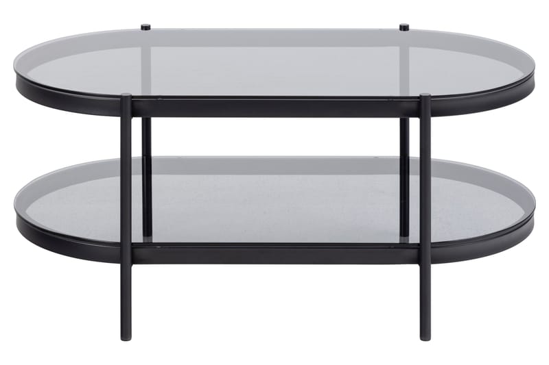 Rutkin 95 cm Ovalt Sofabord med Hylle i Glass - Grå - Møbler - Bord - Sofabord & salongbord