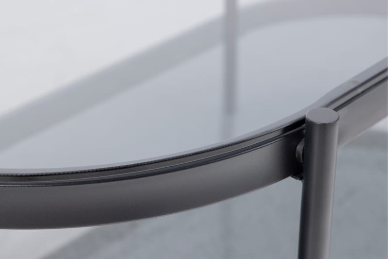 Rutkin 95 cm Ovalt Sofabord med Hylle i Glass - Grå - Møbler - Bord - Sofabord & salongbord