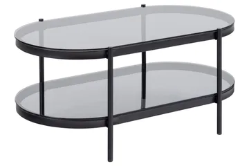 Rutkin 95 cm Ovalt Sofabord med Hylle i Glass - Grå - Møbler - Bord - Sofabord & salongbord