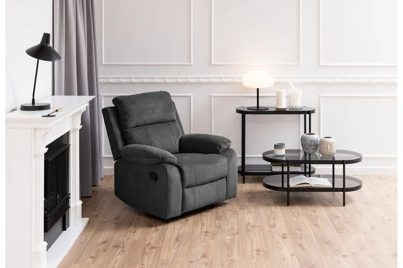 Rutkin 95 cm Ovalt Sofabord med Hylle i Glass - Grå - Møbler - Bord - Sofabord & salongbord