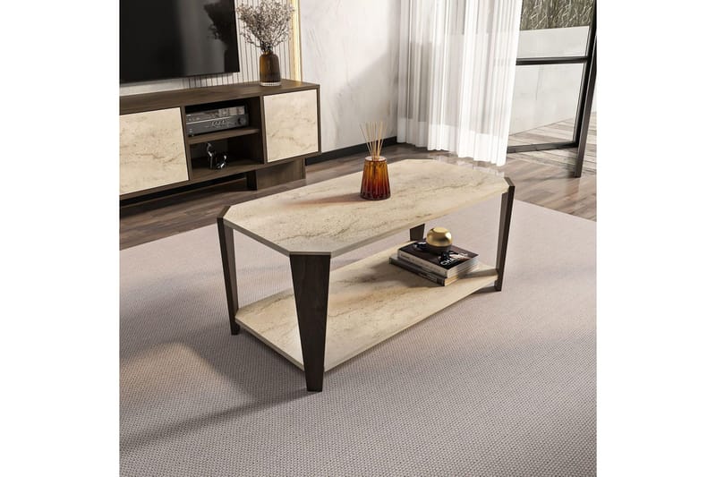 Rylas Stuebord 91 cm - Valnøtt/Travertin - Møbler - Bord - Sofabord & salongbord