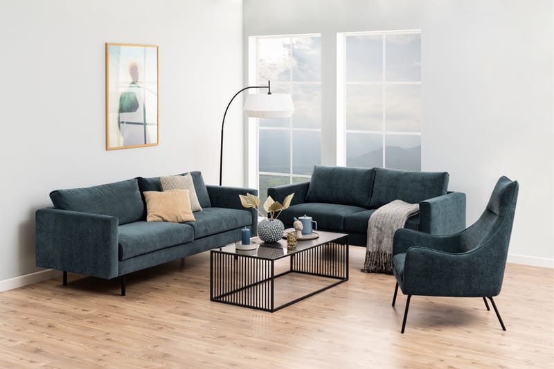 Saklani 120x60 cm Rektangulært Sofabord i Metall med Glassplate - Svart - Møbler - Bord - Marmorbord
