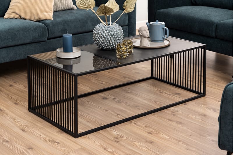 Saklani 120x60 cm Rektangulært Sofabord i Metall med Glassplate - Svart - Møbler - Bord - Marmorbord