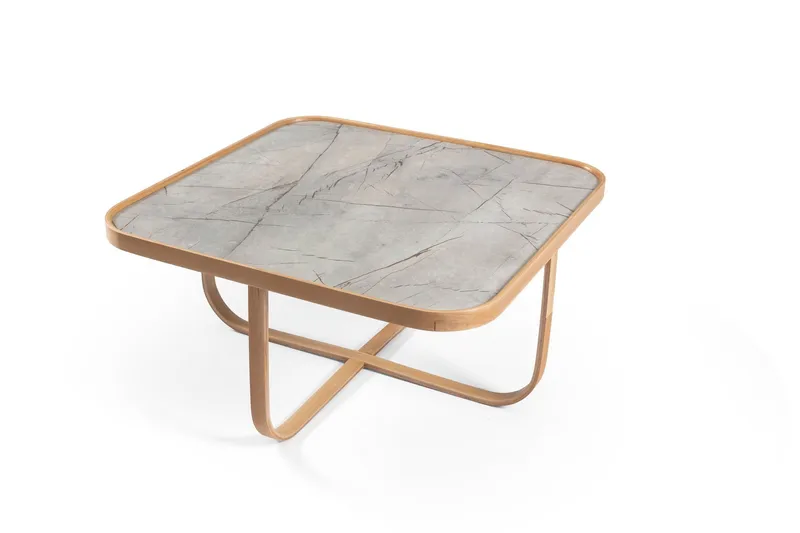 Salongbord Wallxpert Hisar (90 x 45 x 90 cm) Eik grå marmor, Eik og grå marmor
