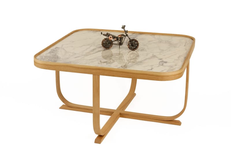 Salongbord Wallxpert Hisar (90 x 45 x 90 cm) Eik hvit marmor - Eik og hvit marmor - Møbler - Bord - Marmorbord