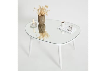 Samtens 75 cm Ovalt Sofabord i Glass med Treben - Hvit - Møbler - Bord - Sofabord & salongbord