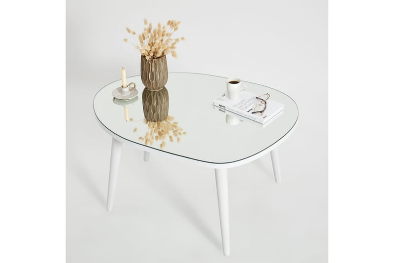 Samtens 75 cm Ovalt Sofabord i Glass med Treben - Hvit - Møbler - Bord - Sofabord & salongbord