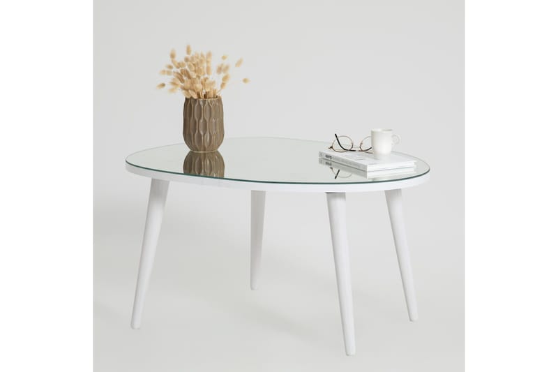 Samtens 75 cm Ovalt Sofabord i Glass med Treben - Hvit - Møbler - Bord - Sofabord & salongbord