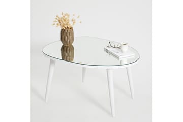 Samtens 75 cm Ovalt Sofabord i Glass med Treben - Hvit - Møbler - Bord - Sofabord & salongbord