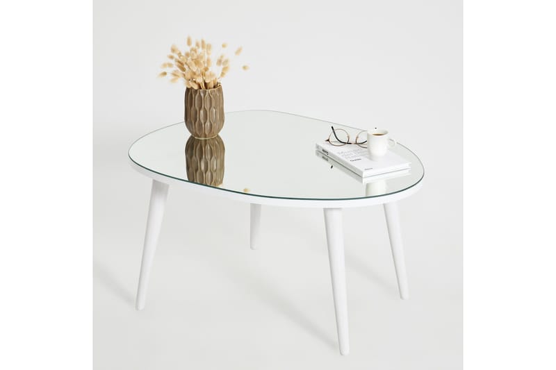 Samtens 75 cm Ovalt Sofabord i Glass med Treben - Hvit - Møbler - Bord - Sofabord & salongbord