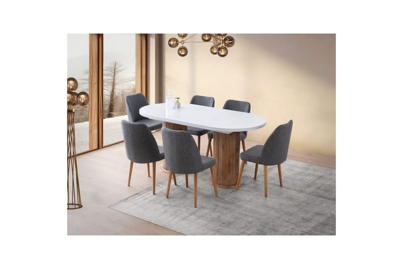 Samtens Spisebord 180 cm Oval - Hvit - Møbler - Bord - Spisebord & kjøkkenbord