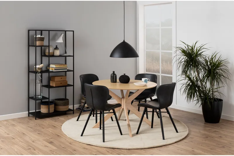 Sanae Rundt Spisebord 105 cm med Tre- og Eikeutseende - Hvit - Møbler - Bord - Spisebord & kjøkkenbord