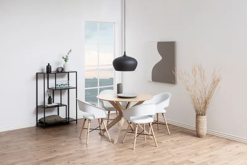 Sanae Rundt Spisebord 105 cm med Tre- og Eikeutseende - Hvit - Møbler - Bord - Spisebord & kjøkkenbord