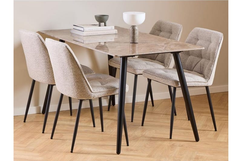 Sanjoan Spisegruppe 140 Cm + 4 Zabinka Spisestoler - Grå/Beige/Svart - Møbler - Bord - Spisegruppe