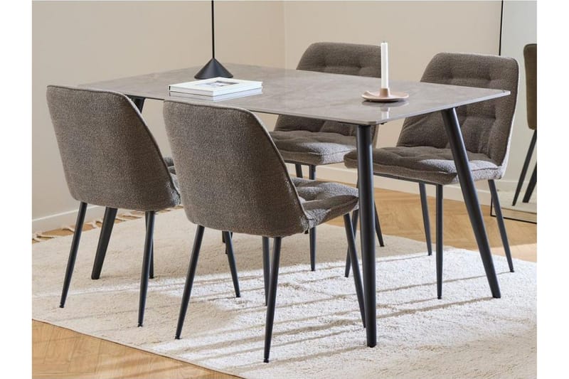 Sanjoan Spisegruppe 140 Cm + 4 Zabinka Spisestoler, Svart/Beige/Brun