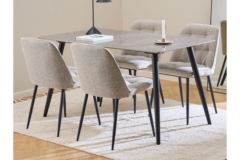 Sanjoan Spisegruppe 140 Cm + 4 Zabinka Spisestoler, Svart/Beige/Brun