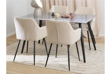 Sanjoan Spisegruppe 140 cm + 4 stk. Nielsby Spisestoler - Grå/Beige/Svart - Møbler - Bord - Spisegruppe