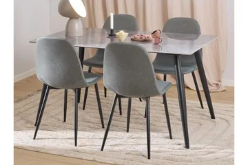 Sanjoan Spisegruppe 140 cm + 4 stk. Salaman Spisestoler - Grå/Svart - Møbler - Bord - Spisegruppe