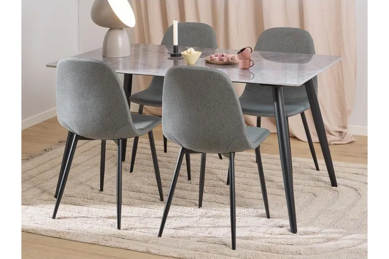Sanjoan Spisegruppe 140 cm + 4 stk. Salaman Spisestoler, Grå/Svart