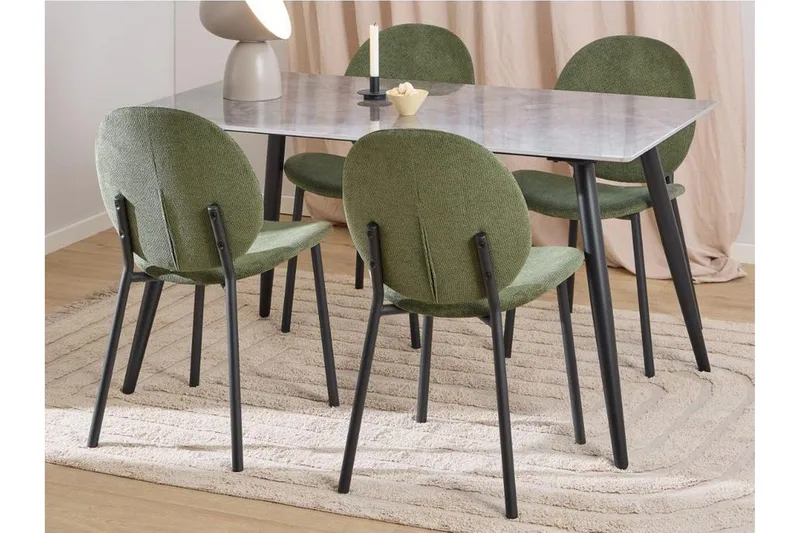 Sanjoan Spisegruppe 140 Cm + 4 Toroni Spisestuestoler, Grå/Svart/Grønn