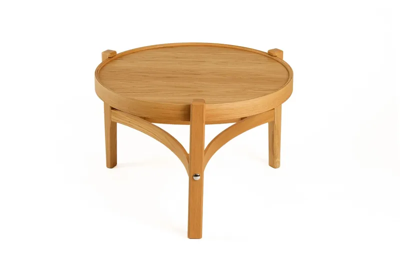 Sarnor Lite Rundt Sofabord 60 cm med Buede Tverrstøtter i Eik, Beige