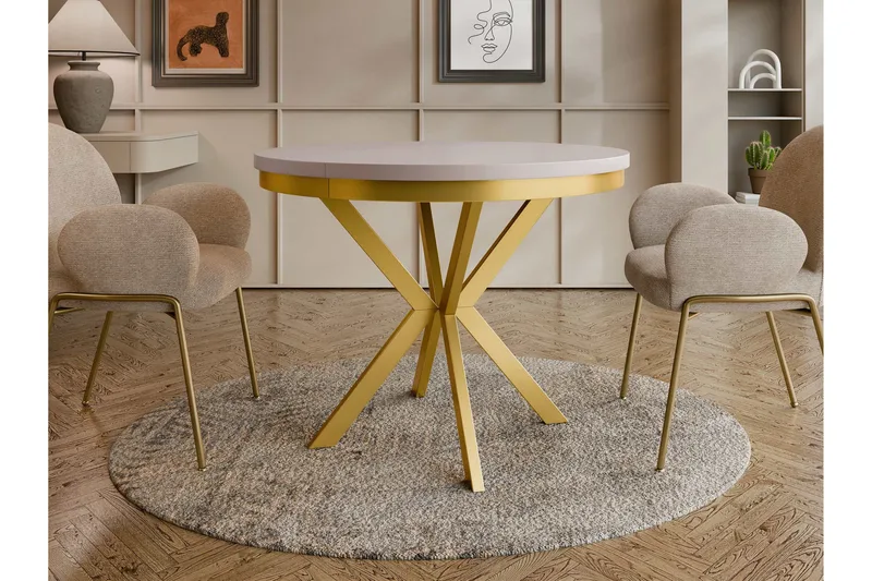 Sereth Matbord 90 cm Rund - Beige/Gull - Møbler - Bord - Spisebord & kjøkkenbord