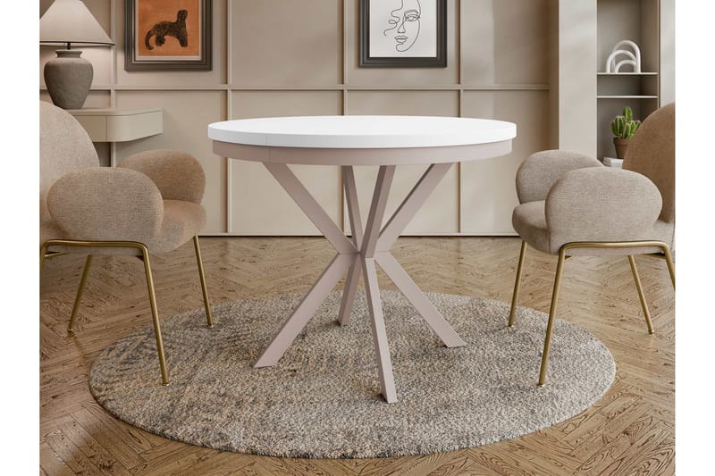 Sereth Matbord 90 cm Rund - Hvit/Beige - Møbler - Bord - Spisebord & kjøkkenbord